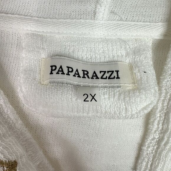 Boho Lagenlook Embroidered Jacket Hoodie Plus 2X White Cotton Floral Butterfly - Picture 8 of 16